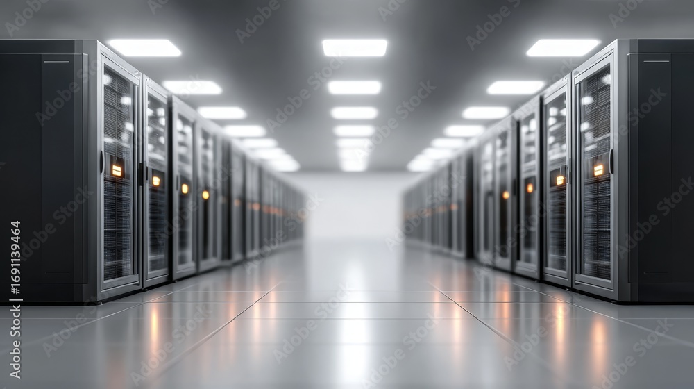 Poster powerful server room infrastructure, enhanced data processing and storage capabilities for optimal p