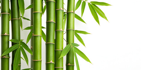 Fresh bamboo stalks with green leaves isolated on white background natural concept