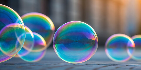 Holographic gradient circles overlapping abstract background with glowing pastel design