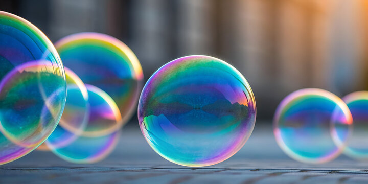 Holographic gradient circles overlapping abstract background with glowing pastel design