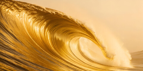 Golden swirl wave abstract isolated on white background with glowing elegant pattern