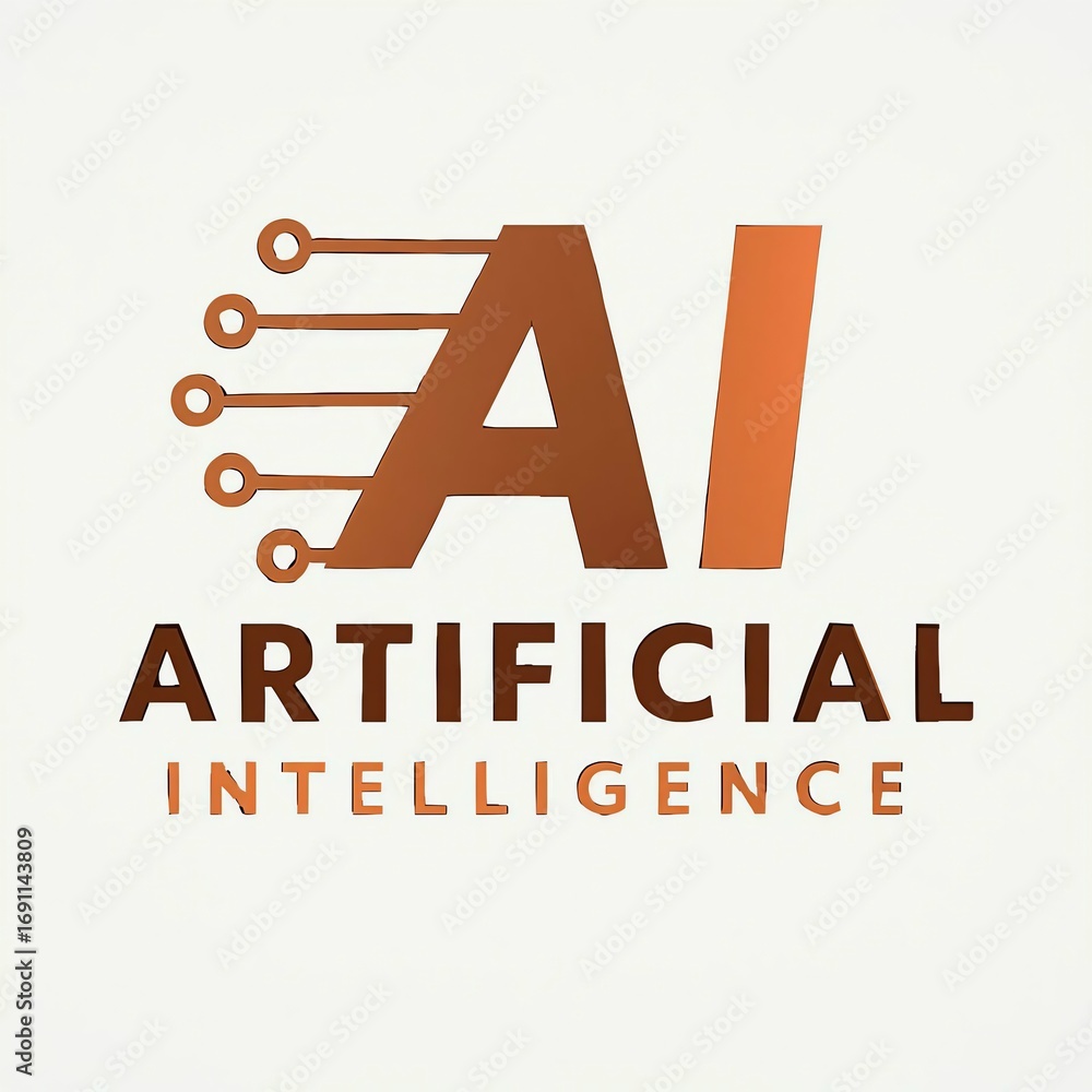 Poster modern ai logo with circuits and text for artificial intelligence