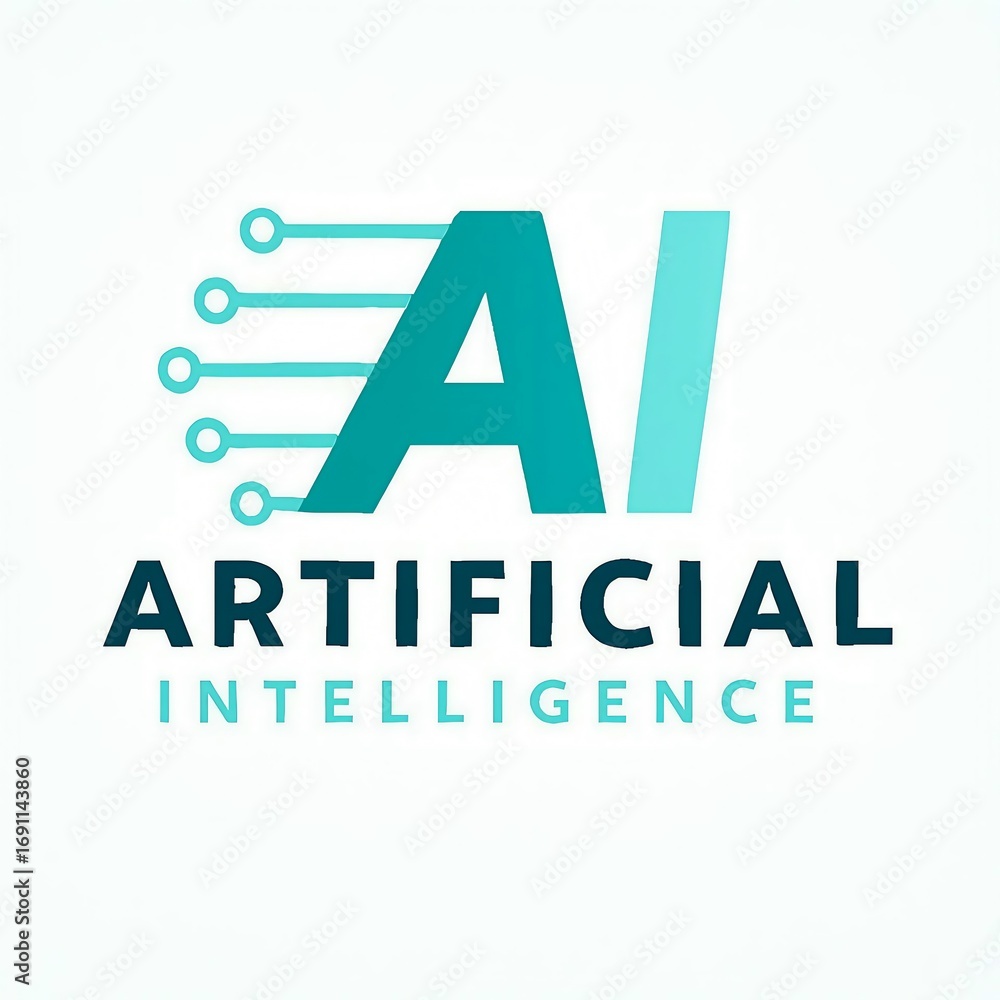 Poster modern ai logo with circuits and text artificial intelligence on white background