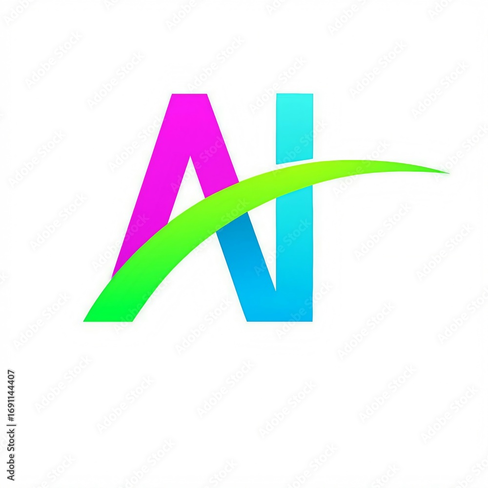 Poster modern abstract ai logo design with vibrant gradient colors and dynamic swoosh