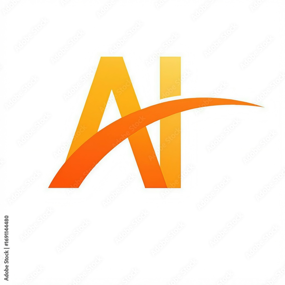 Poster modern abstract ai logo with an orange swoosh representing artificial intelligence and technology
