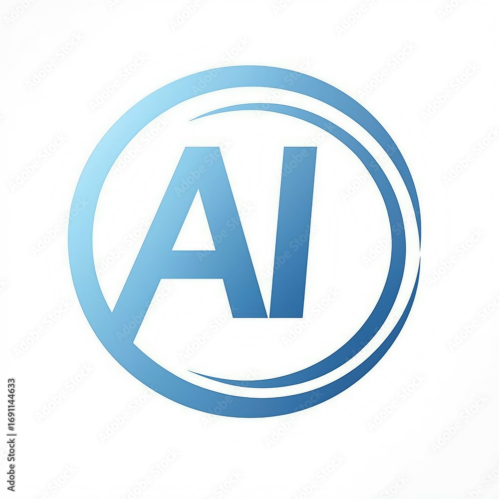 Poster abstract blue circular logo with the letters ai inside representing artificial intelligence and tech