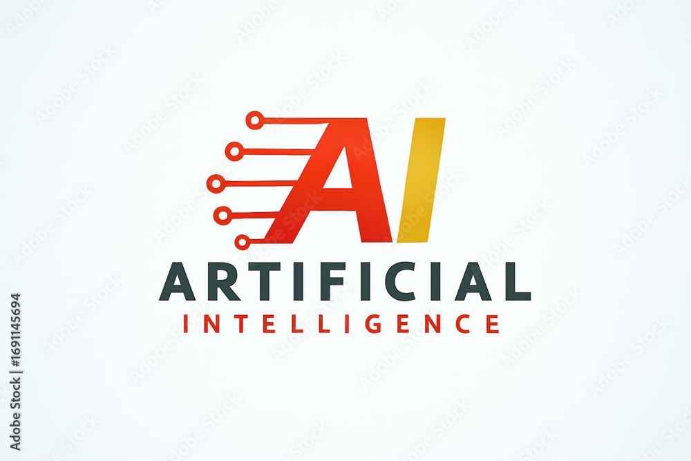 Poster modern ai logo design with abstract circuits and bold lettering for artificial intelligence