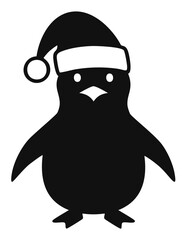 Black penguin wearing a Santa hat white christmas