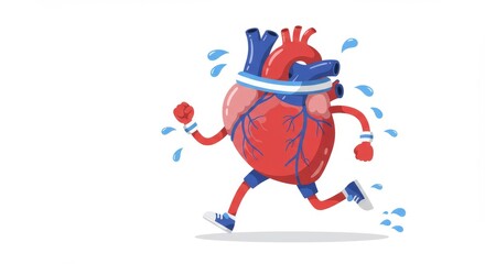 Cartoon Heart Running for Fitness , Healthy Lifestyle, Cardio Exercise, and Wellness Illustration