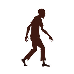 Brown silhouette of a walking zombie with tattered clothes vector