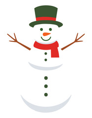 Cheerful snowman wearing a hat and scarf winter holiday