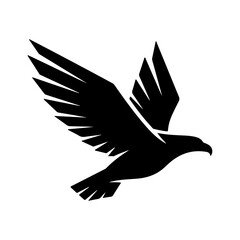 Black eagle silhouette soaring with wings spread wide.