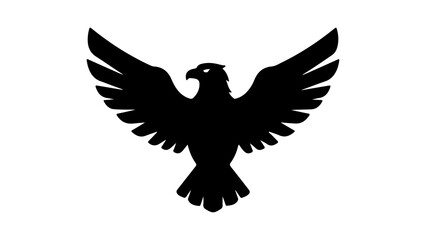 Obraz premium Black eagle silhouette with powerful wings spread wide.