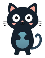 Cute black cat with big eyes and pink cheeks cartoon animal