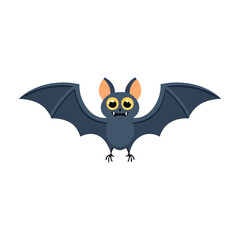 Cute cartoon bat with wide wings and big eyes animal creature