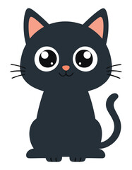 Cute black cat with big eyes cartoon animal