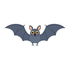Cute cartoon bat with wide wings and big eyes animal flying