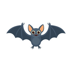 Cute dark gray bat with wings spread wide and big eyes flying cartoon