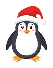 Cute penguin wearing a red santa hat christmas cartoon