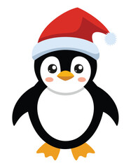 Cute penguin wearing a red santa hat christmas cartoon