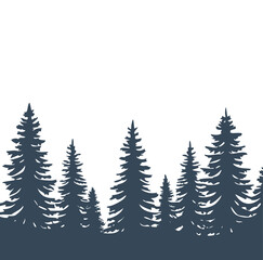 Obraz premium Dark blue pine trees against white background forest silhouette