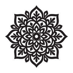 Black Mandala Flower Pattern Vector | Geometric Ornamental Design