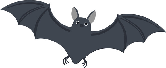 Dark gray bat with wide wings spread flying cartoon