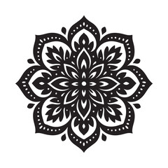 Black Mandala Flower Pattern Vector | Geometric Ornamental Design