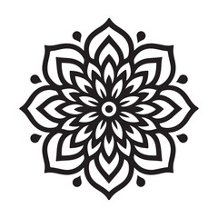 Black Mandala Flower Pattern Vector | Geometric Ornamental Design
