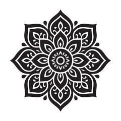 Black Mandala Flower Pattern Vector | Geometric Ornamental Design