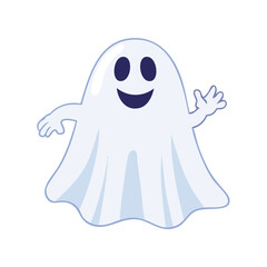 Friendly waving ghost with dark eyes and smiling mouth vector
