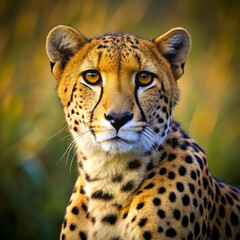 Majestic cheetah portrait capturing its intense gaze and spotted coat in natural light
