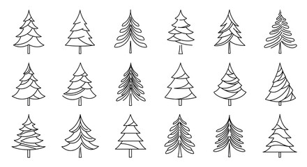Minimalist Christmas Tree Line Art Set in Black and White
