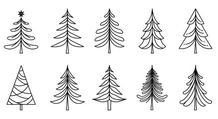 Obraz premium Elegant Line Drawing Collection of Holiday Trees