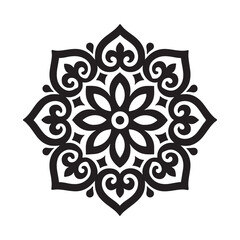 Black Mandala Flower Pattern Vector | Geometric Ornamental Design