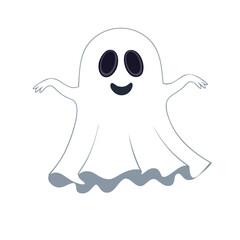Happy cartoon ghost with dark eyes and smiling mouth white