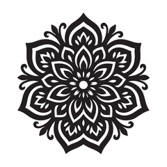 Black Mandala Flower Pattern Vector | Geometric Ornamental Design