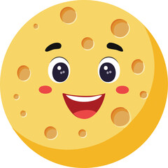 Obraz premium Smiling round yellow cheese with holes and rosy cheeks vector