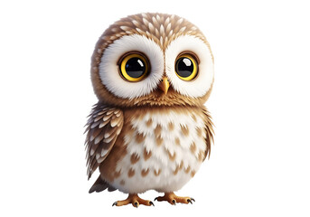 Fototapeta premium Adorable Little Owl with Big Eyes Standing on Black Background