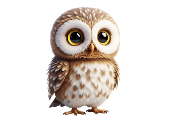 Adorable Little Owl with Big Eyes Standing on Black Background