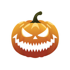 Spooky orange pumpkin with carved grinning face halloween jack o lantern