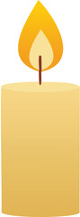 Yellow candle with orange flame burning light