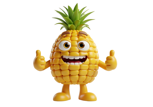 Cheerful Pineapple Cartoon Character Giving Thumbs Up on Black Background