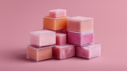 Pink soap cubes wellness skincare handmade hygiene organic body treatment concept