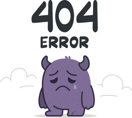 404 Error Page with Cute Sad Monster – Funny Website Design Illustration