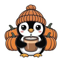 Adorable penguin in a thanksgiving theme.