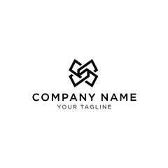 A modern, minimalist black logo featuring four interlocking geometric shapes forming a symmetrical, abstract pinwheel design.