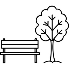 Park bench with tree outline vector, a modern park bench icon art design, black vector of a park bench, simple park bench art, a bench with tree isolated