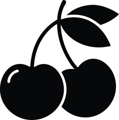 Cherry Fruits Icon Black Silhouette Vector Illustration. Cherry Orchard Icon - Minimalist Black Fruit Silhouette Vector