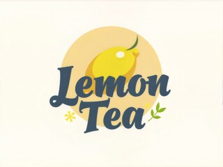 Lemon Tea Logo Design with Yellow Lemon and Elegant Script on Beige Background レモンティーロゴデザイン